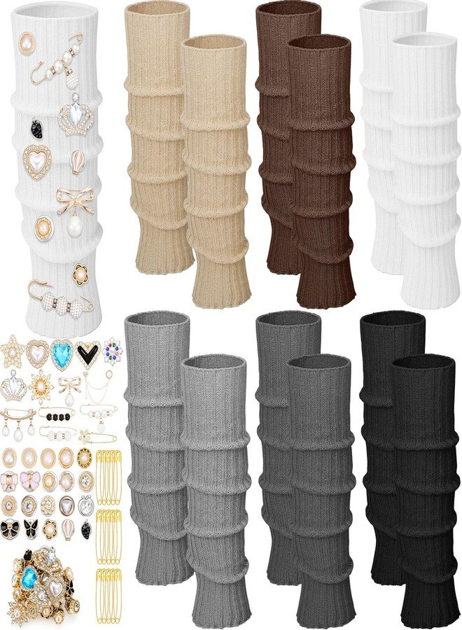 Cotwinter 6 Pairs Leg Warmers for Women with 74 Pcs Golden Junk Socks Charms Kit Y2k 80s 90s Outfit Ankle Warmers DIY Shoe Charms for Sneakers Ribbed Knitted Long Socks for Winter Party Sports Yoga - Image 1